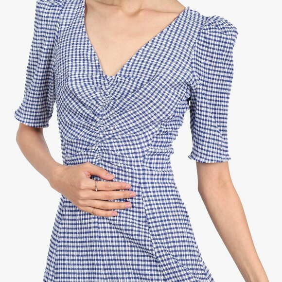 NWT STAUD Blue Checkered Mini Dress - Picture 3 of 9